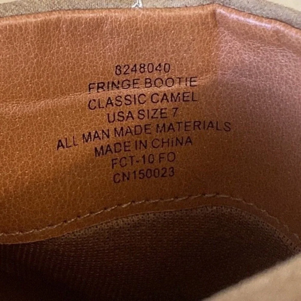 Nine West Fringe Ankle Bootie Classic Camel Faux Suede Block Heel Womens 7